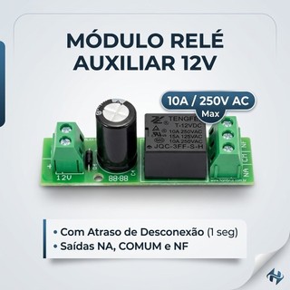 Módulo Relé 12v Auxiliar Com Retardo 1s Contato Na Nf 10a Para Alarme E Central