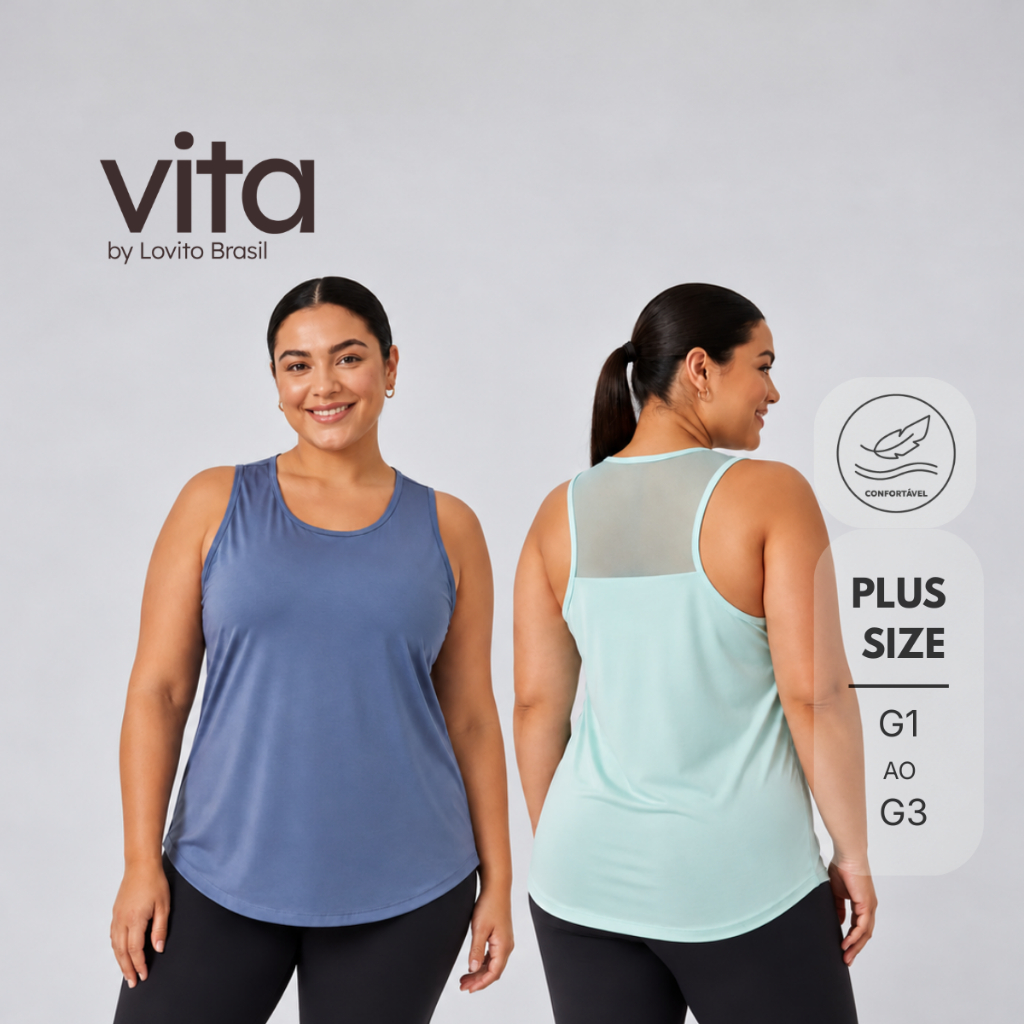 Lovito Plus Size Kit 2 Regatas Esportivas Detalhe Costas PKB1282BRL1312