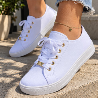 Tênis Feminino Casual Branco Sapatênis Feminino Confortável Leve Dia a Dia Trabalho Passeio