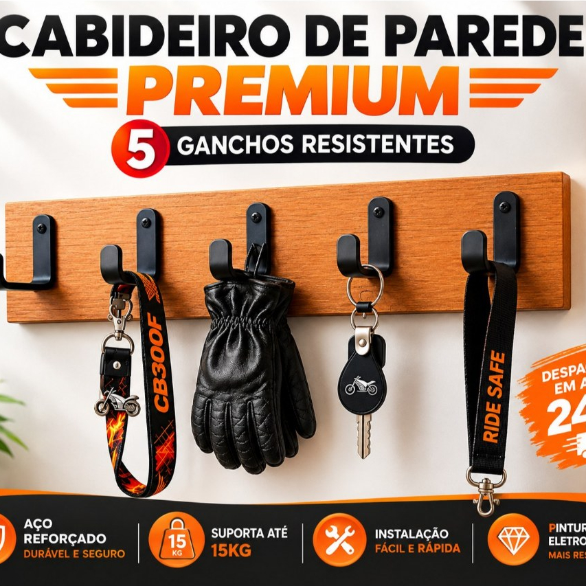 Cabideiro Organizador em MDF com 5 Ganchos Resistente com 45cm x 10cm Organize seu Quarto Sala e Escritório Multiuso