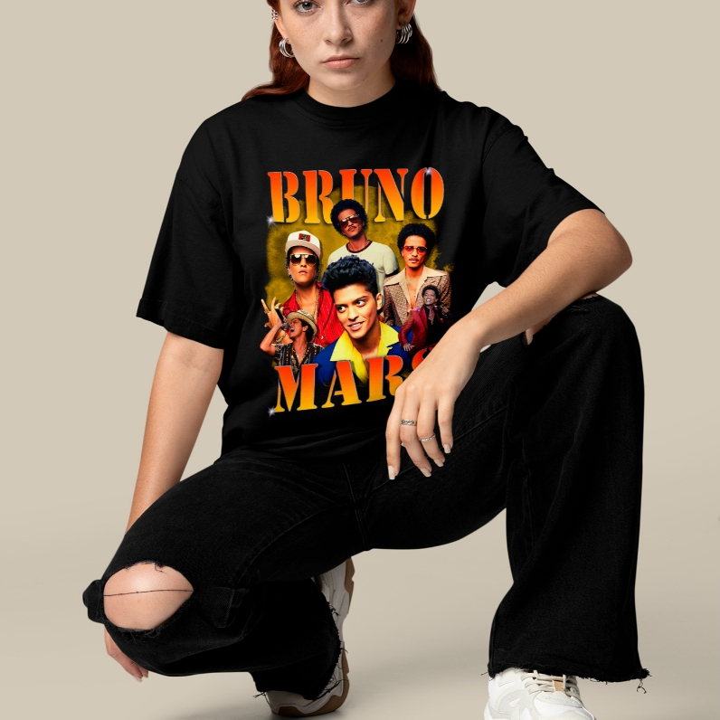 Camiseta Oversized Bruno Mars Estampada Streetwear Masculina Moda Urbana Casual Confortável Estilo Despojado Jovem