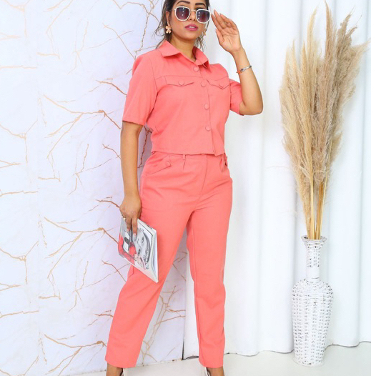 Conjunto Femenino social linho Camisa e Calça,elegante tendência
