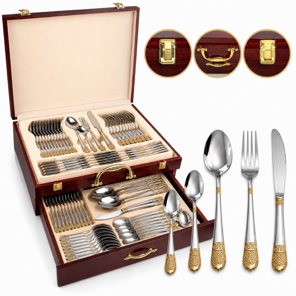 Faqueiro Inox 84 Peças Banhando A Ouro 24k Dusseldorf