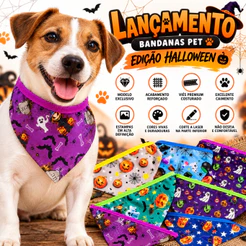 Kit Bandanas Pet Shop Halloween Cachorro Macho Fêmea Acessórios Dia das Bruxas Banho e Tosa Temas