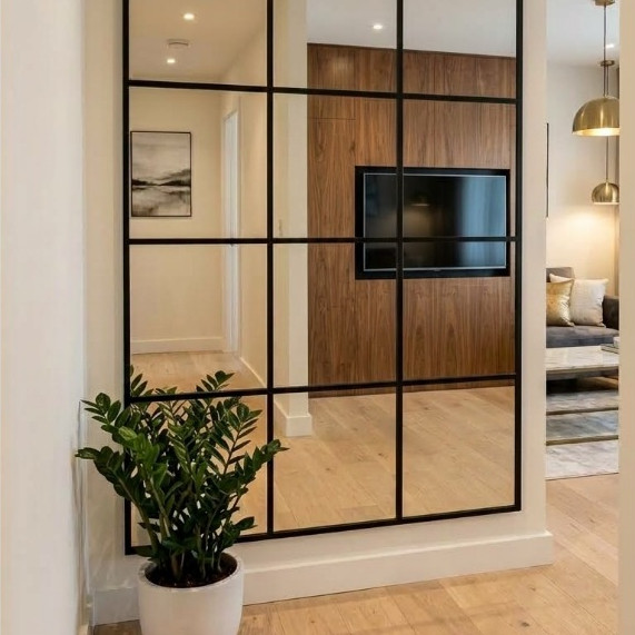 Painel de Espelho Decorativo Moderno 12 Unidades 20cm x 20cm Contemporâneo para Sala de Estar