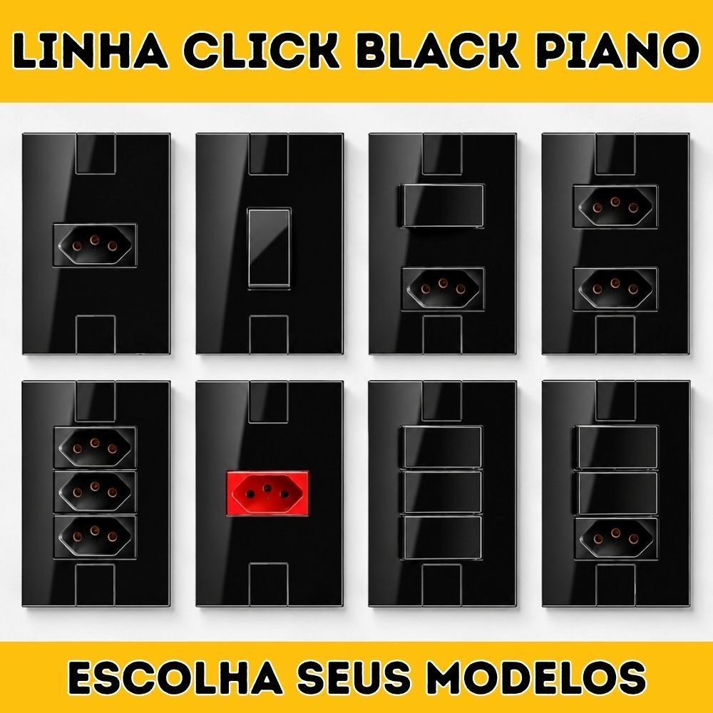 Tomadas e Interruptores Preto Linha Click Black Piano Preto Brilhante Acabamento Premium Mectronic