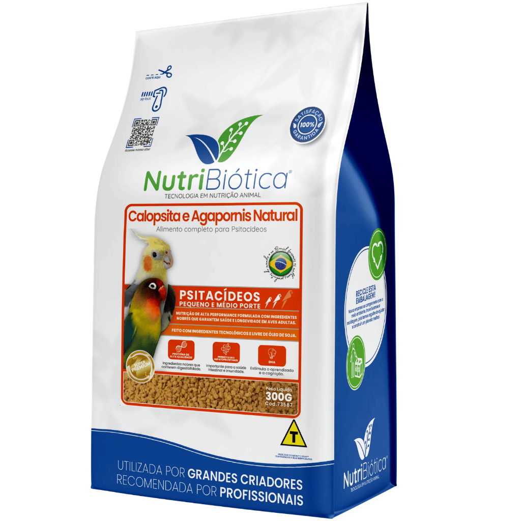 Ração Calopsita Periquito Extrusada Super Premium Natural 300g Completo Balanceado Todas as Fases