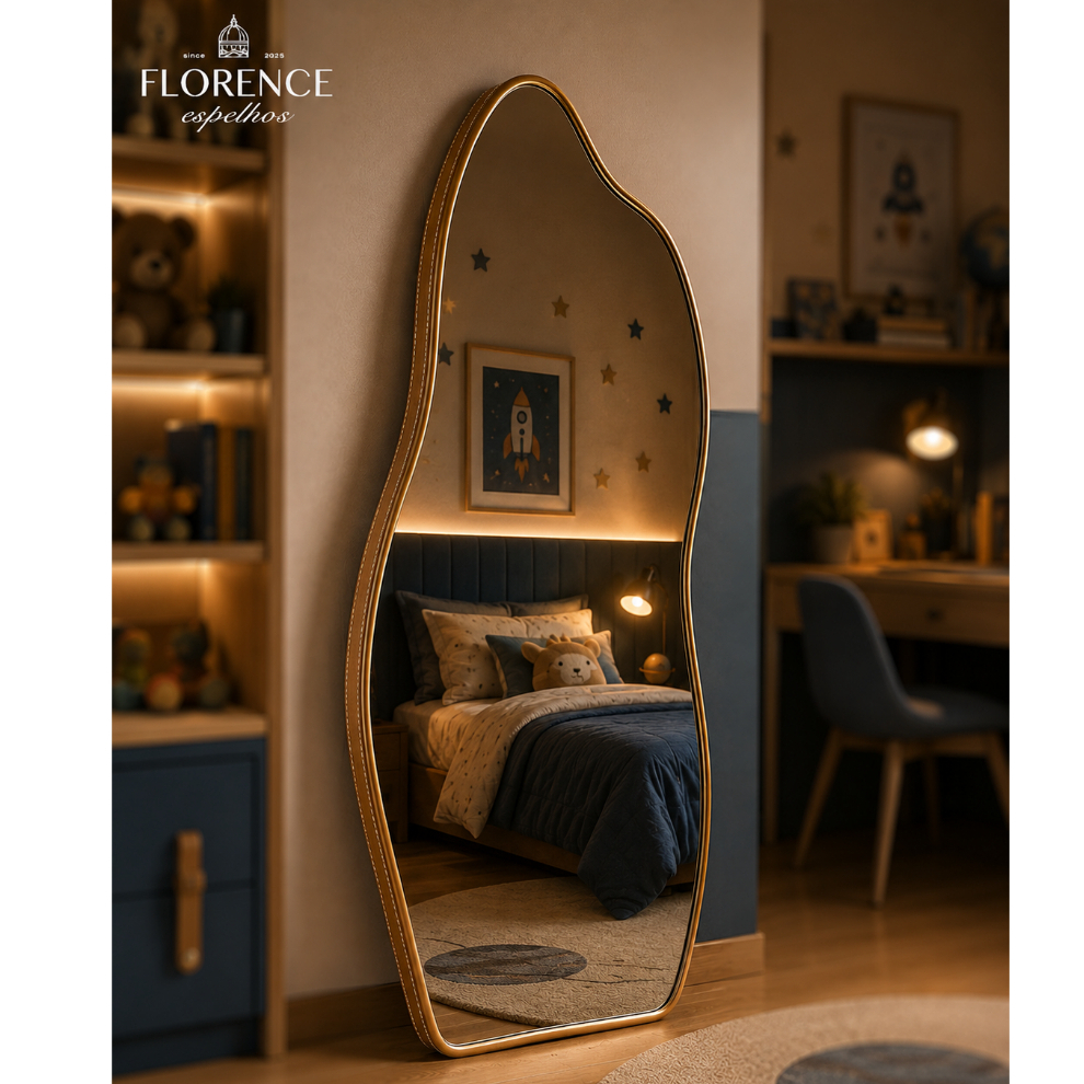 Espelho Orgânico 120x50 e 80x40 Com Moldura EM COURO Corpo Inteiro Moderno Luxo · foto 2