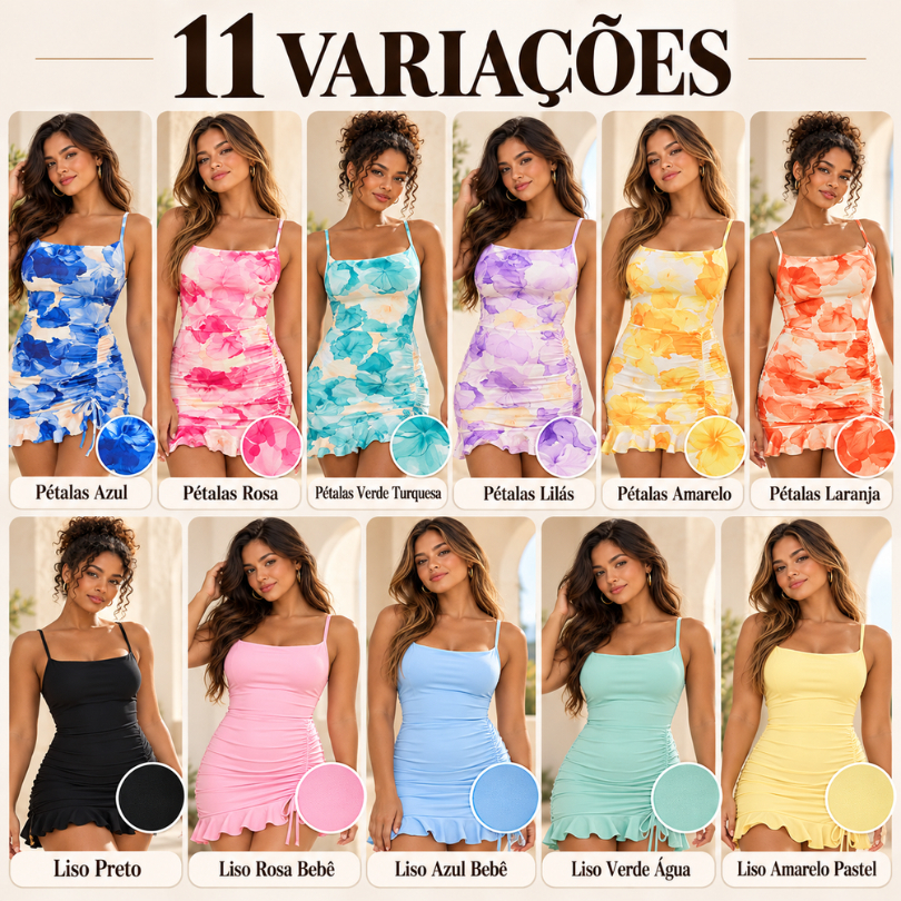 Vestido Feminino Curto Floral Suplex com Bojo Alcinha Franzido Babado Verão — imagem 2 de 2