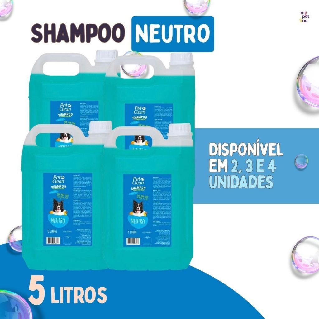Shampoo e Condicionador 5 Litros Neutro Limpeza e Cuidados Cachorro Pet Clean Cães Gato 1,2,3 ou 4 Unidades