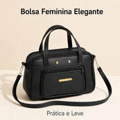 Bolsa Feminina Pequena Preta Transversal Elegante para Trabalho e Dia a Dia com Alça Ajustável e Bolso Frontal.