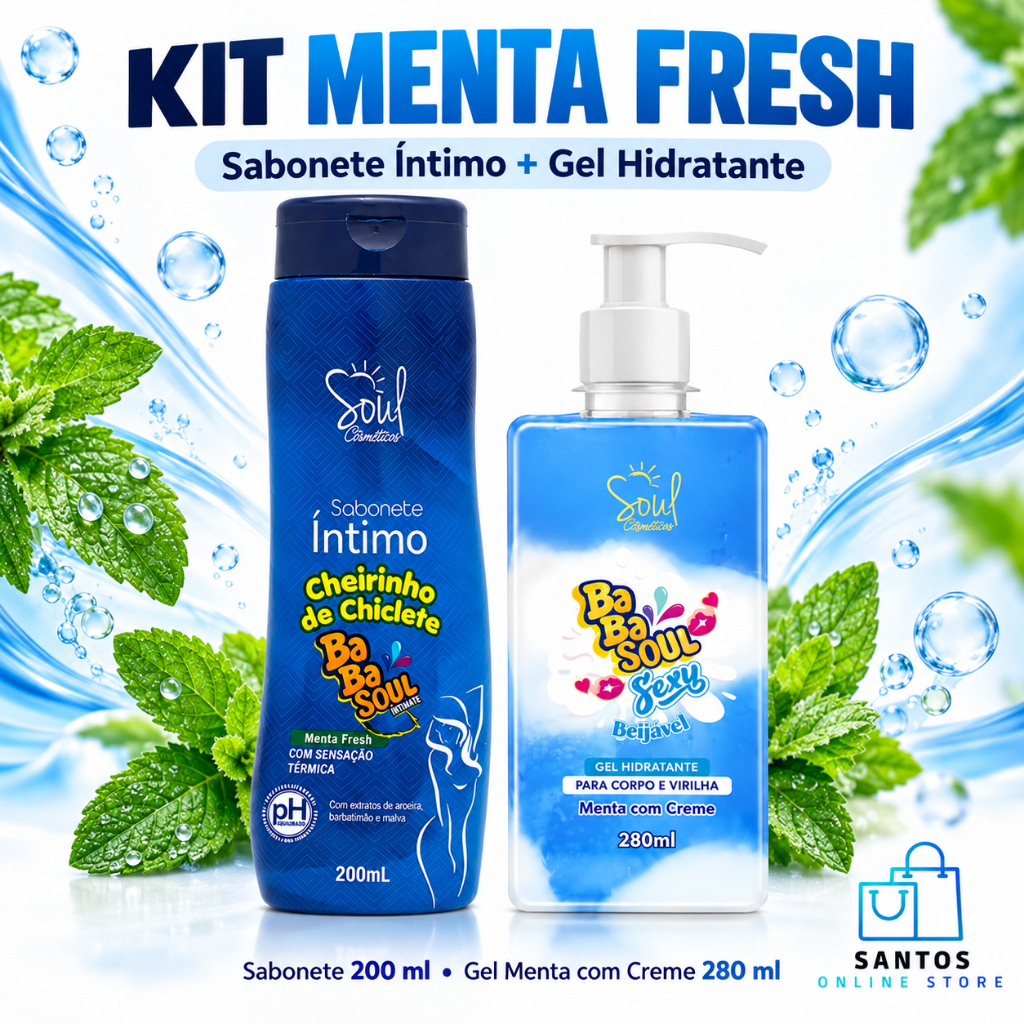 Kit Babasoul Menta 480ml - Sabonete Íntimo + Gel Hidratante Beijável com Sensação Térmica
