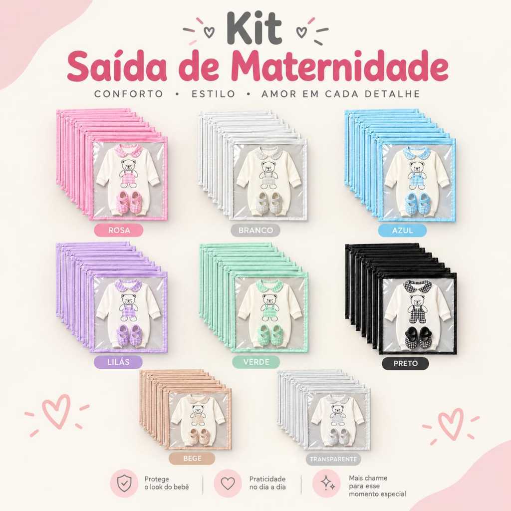 Kit 10 Saquinhos MENINA/MENINO Maternidade Organizador Multiuso Com Zíper
