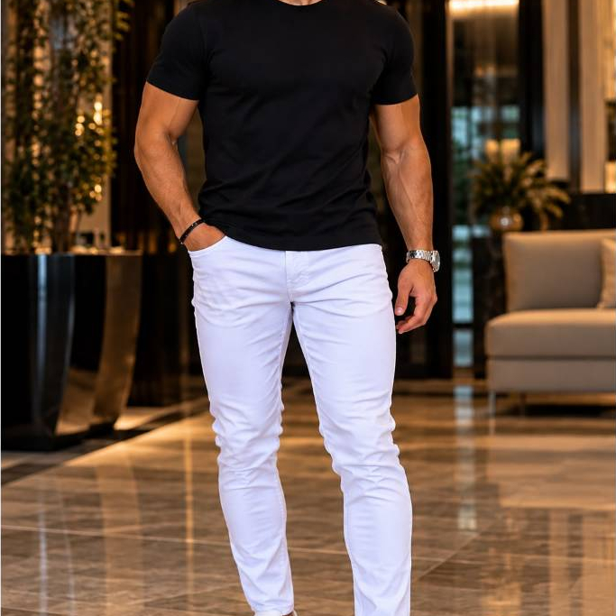 Calça Skinny Masculina Jeans Com Elastano Branca Envio Imediato — imagem 2 de 2