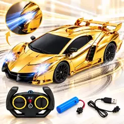 Carrinho Controle Remoto Recarregável Dourado Prateado Luz LED - Acende Farol Brinquedo Infantil