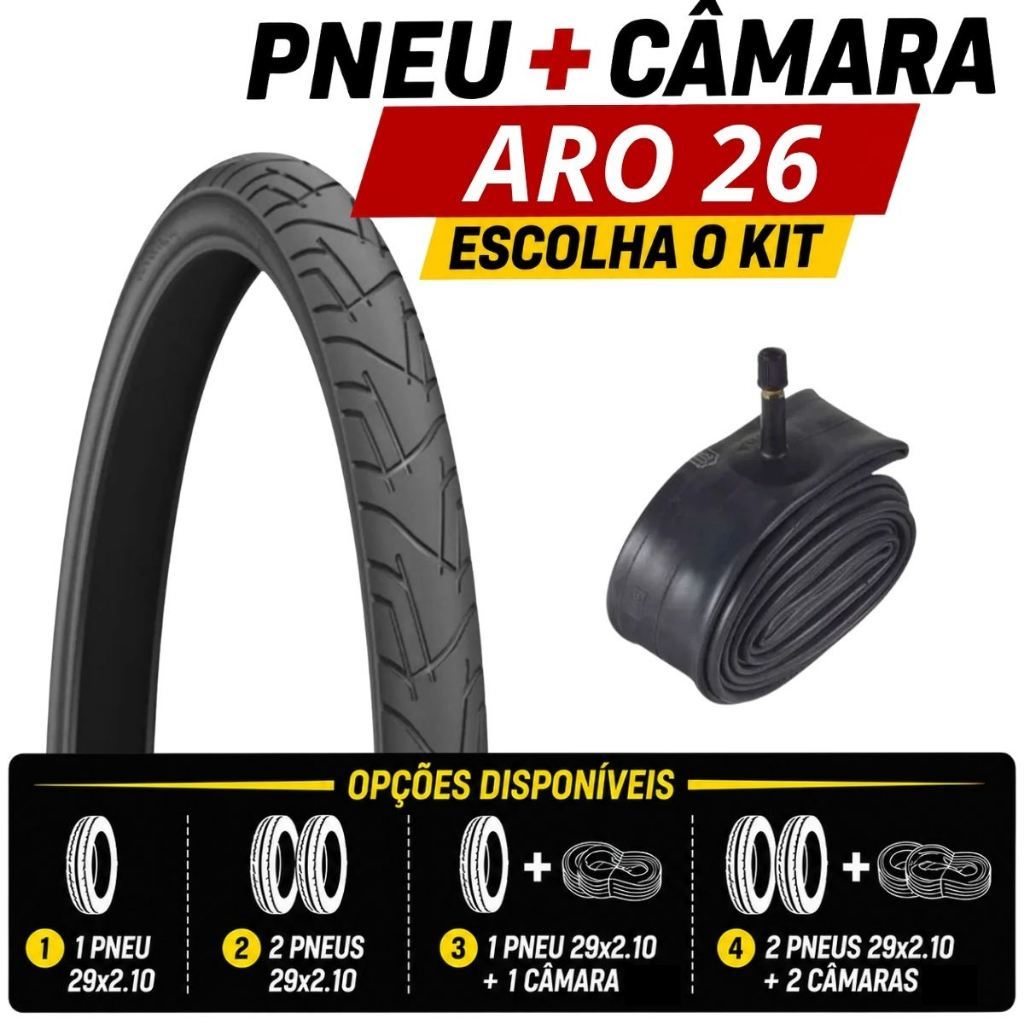 PNEU PRAIEIRO 26X1.95 PRETO 50-599 ARO 26 OPÇÃO COM CAMARA 26 SLICK Mountain Bike MTB