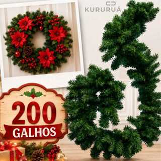 Festão Aramado Grosso Flexível Decoração Árvore Natal Luxo 270cm - 200 Galhos