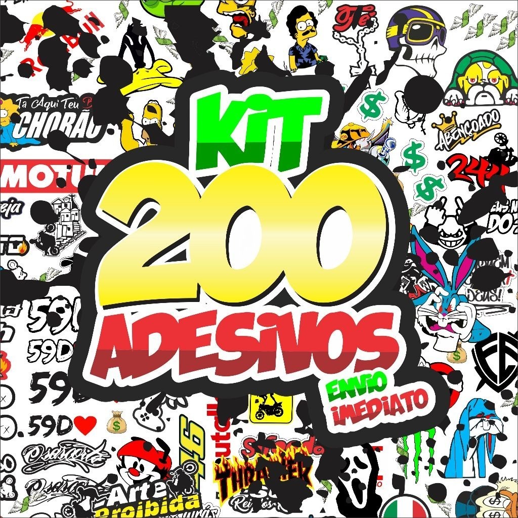 Kit 200 Adesivos Em Cartela e Amostra Resistente a Água Carros Motos Bicicletas Destaca e Cola