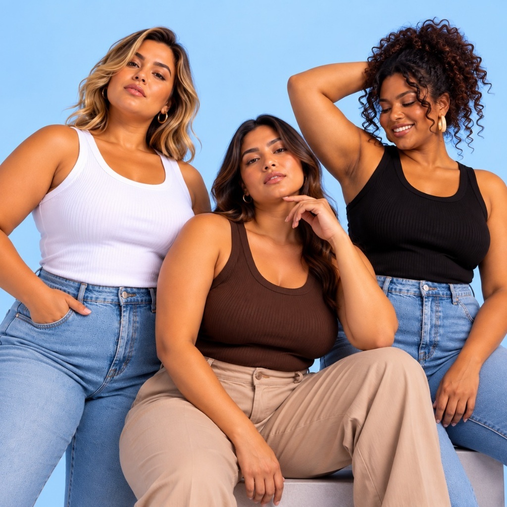 Kit 3 Regatas Femininas Plus Size Ribana Canelada Premium Blusa Básica Alça Larga G1 G2 G3 Moda Feminina