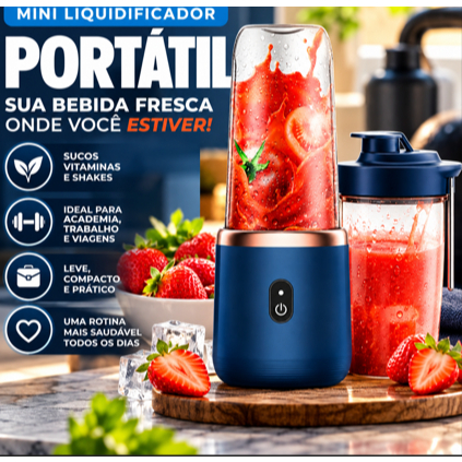 ### TÍTULO PRINCIPAL ```text Mini Liquidificador Portátil 400ml Recarregável USB com 2 Copos para Shake Suco Vitamina A