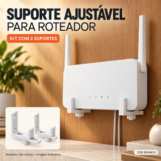 Suporte Roteador de Parede compativel Modem claro com Furo com Fita ou parafusado Universal Organizador WiFi