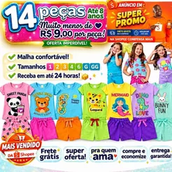 Kit 14 Conjunto Infantil Menina Camiseta Verão Algodão Roupa de Bebê Criança Blogueirinha