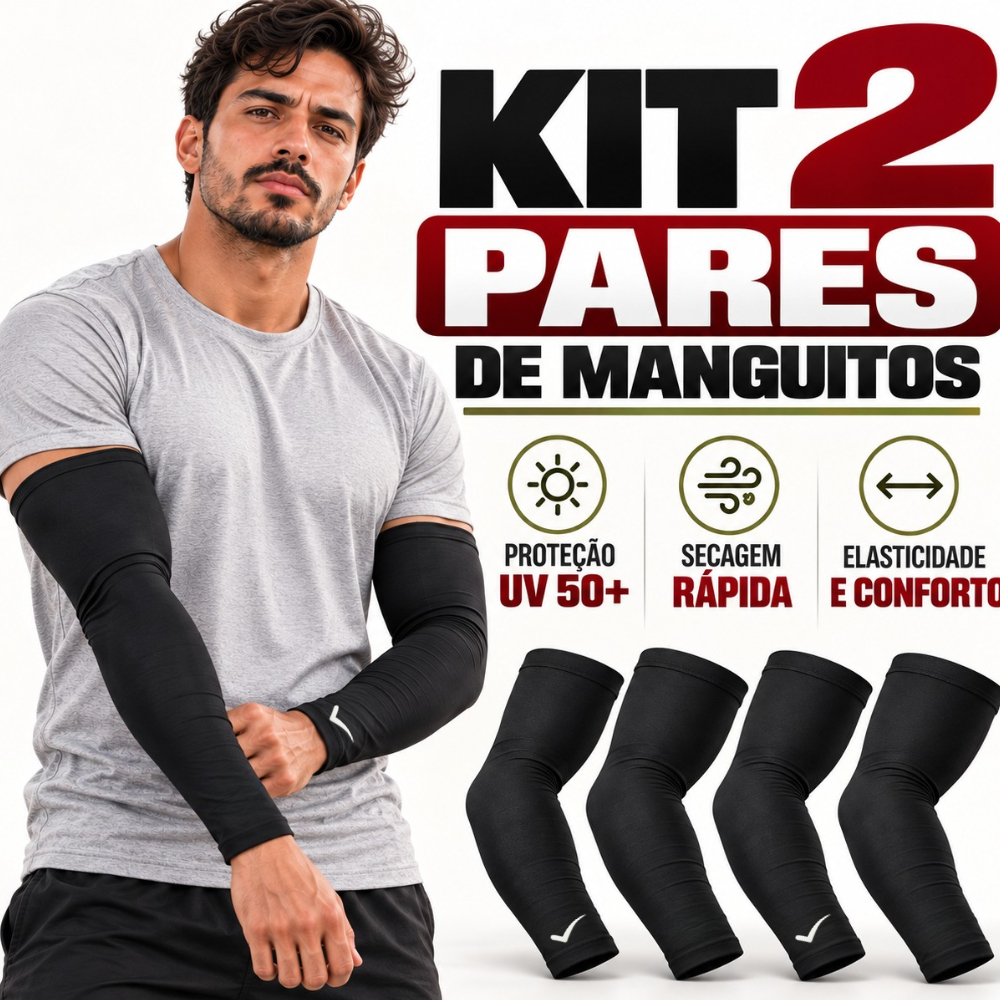 2 Par de Manguito Térmico Unissex Proteção Solar UV50 Malha Fria Segunda Pele Esporte Volei Corrida"