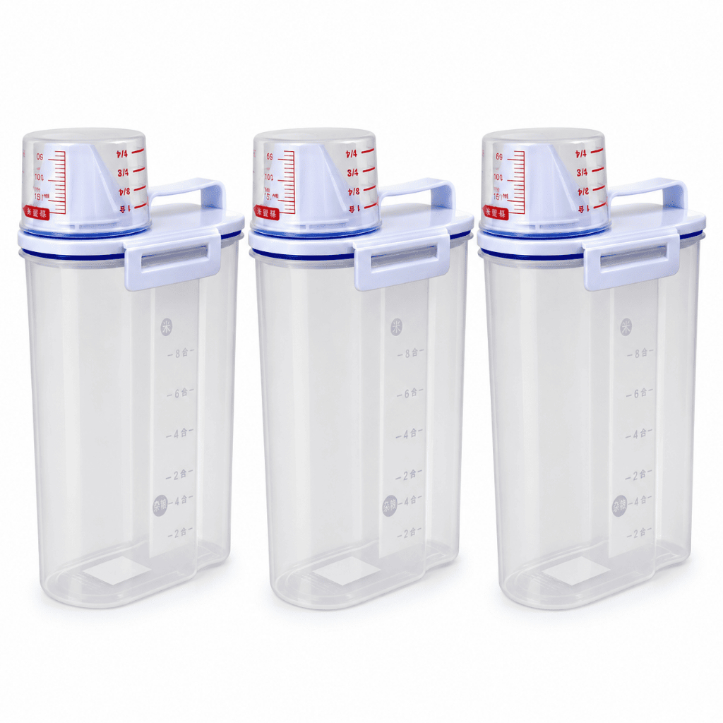 Pote Hermético 2L Kit 3 com Medidor Tampa Trava Porta Grãos Alimentos Lavanderia BPA Free CHEF D