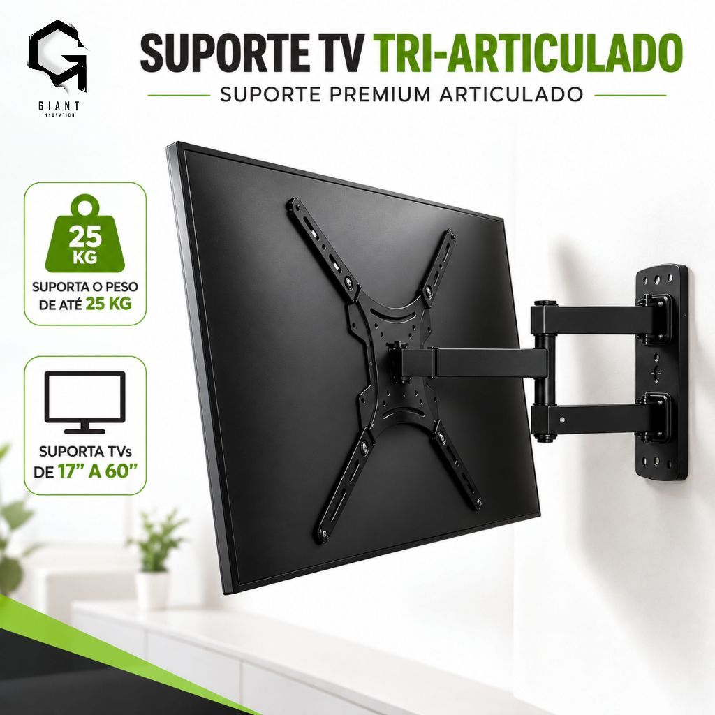 Suporte Tv Tri Articulado Lcd Led Plasma 17 A 60 Pol para parede 32 40 42 43 47 50 52 55 polegadas · foto 2