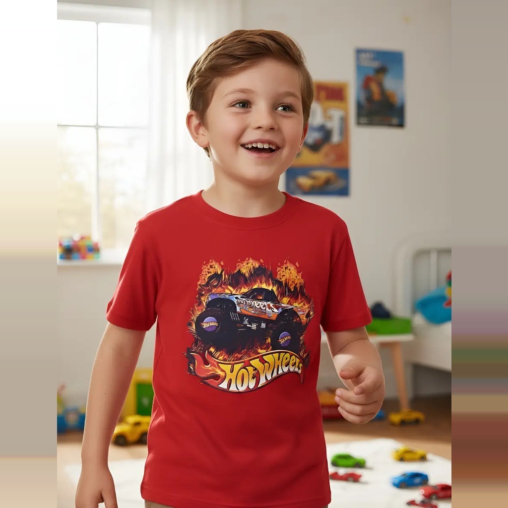 Camiseta Camisa Infantil Menino Criança Hot Wheels Leve Macia Confortável 100% Algodão Fantasia Personagens Promoção Top