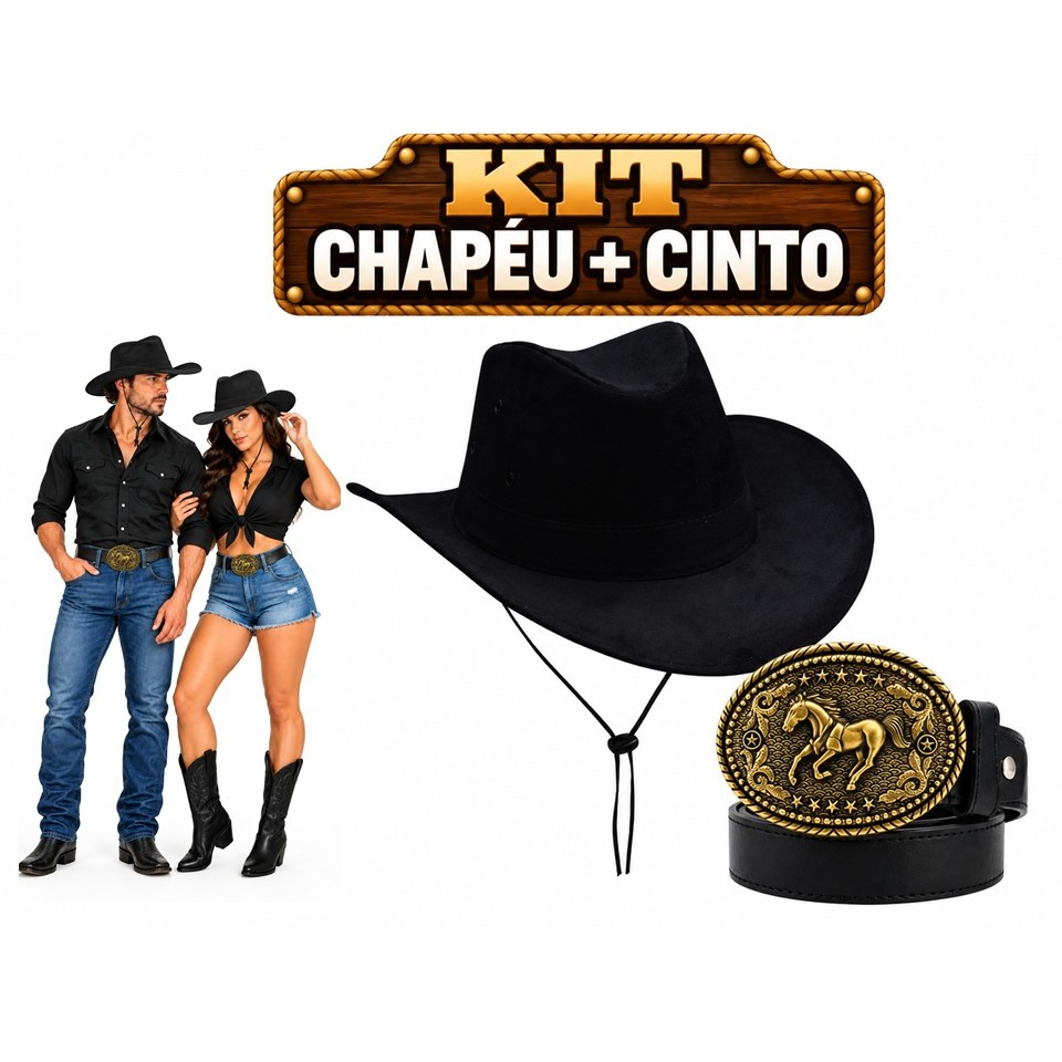 Kit Country Cinto Fivela + Chapéu RODEIO Sertanejo Cavalgada Festa Junina UNISSEX