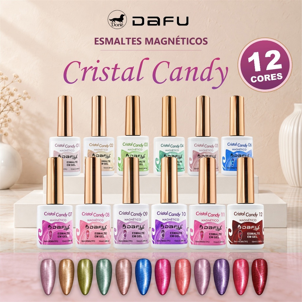 Esmalte Gel Magnético Dafu Coleção Cristal Candy 10ml 12 Cores Efeito Cat Eye Olho de Gato Sem HEMA/TPO UV LED