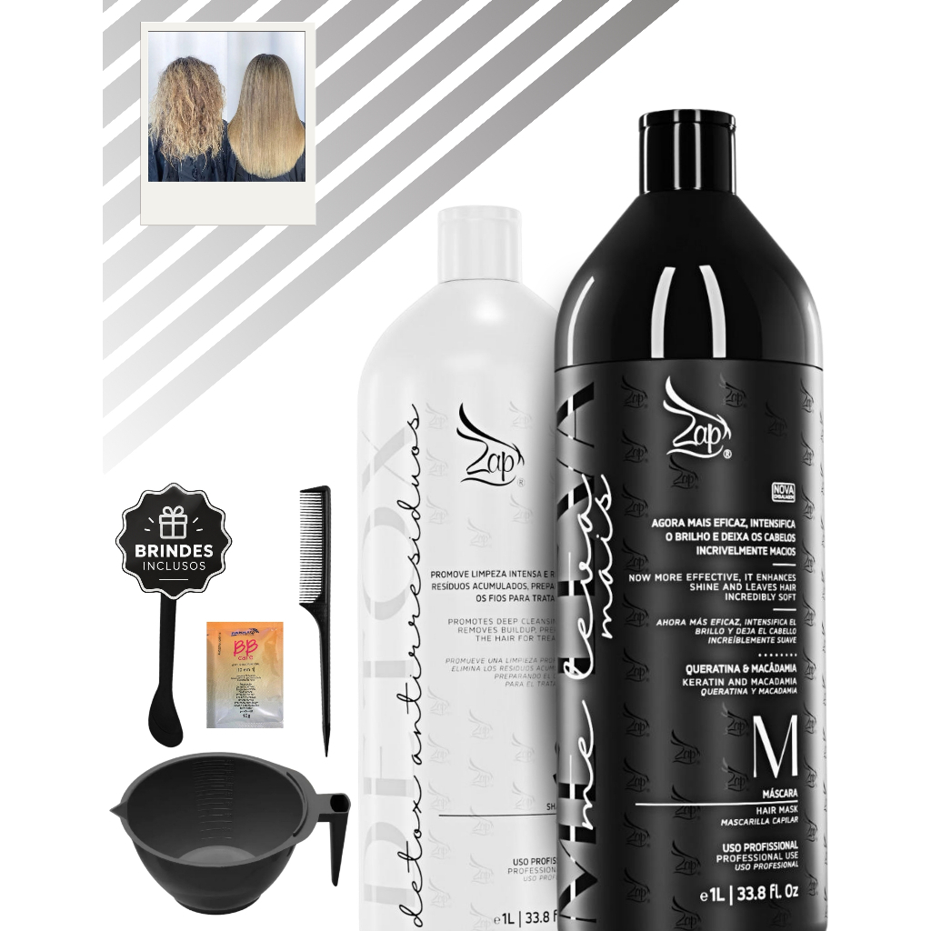 Kit Escova Antifrizz Zap Me Leva+ Shampoo e Mascara Profissional 2x1L  A mais vendida Original