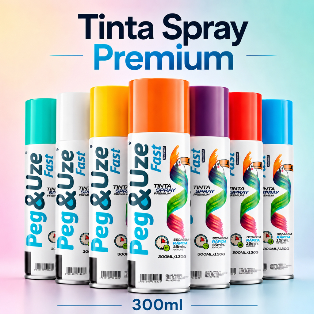 Tinta Spray Peg&amp;Uze Premium 300ml Uso Geral ou Alta Temperatura Secagem Rápida Alta Cobertura Acabamento Profissional