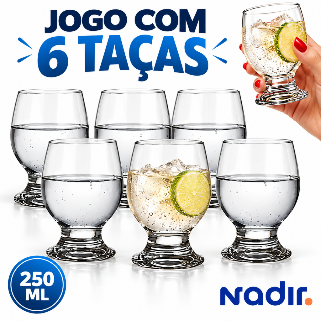 Kit c/6 Taças Paulista Água 250ml Nadir Figueiredo