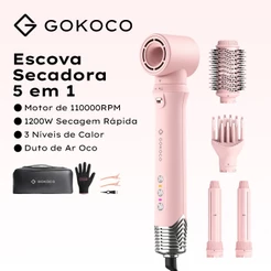 GOKOCO Escova Secadora 5 em 1 Modelador de Cabelo 1200W Bivolt 110000RPM com Íons Negativos