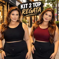 Kit 2 Top Regata Feminino Plus Size Academia Verão Casual Cropped Elegante Versátil Veste 40 ao 46