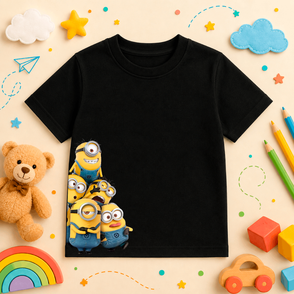 Camiseta Infantil Personagens Divertidos Minions 100% Algodão Unissex Menino Menina Bebê Infanto Juvenil Estampa DTF