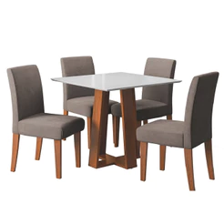 Conjunto Sala de Jantar Mesa Athenas Quadrada 0,90m 4 Cadeiras Trieste Madeirado/Mascavo Dobuê