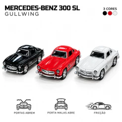 Carro Esportivo Clássico Retrô Miniatura Colecionável Mercedes Benz 300 SL Gullwing Portas Abrem