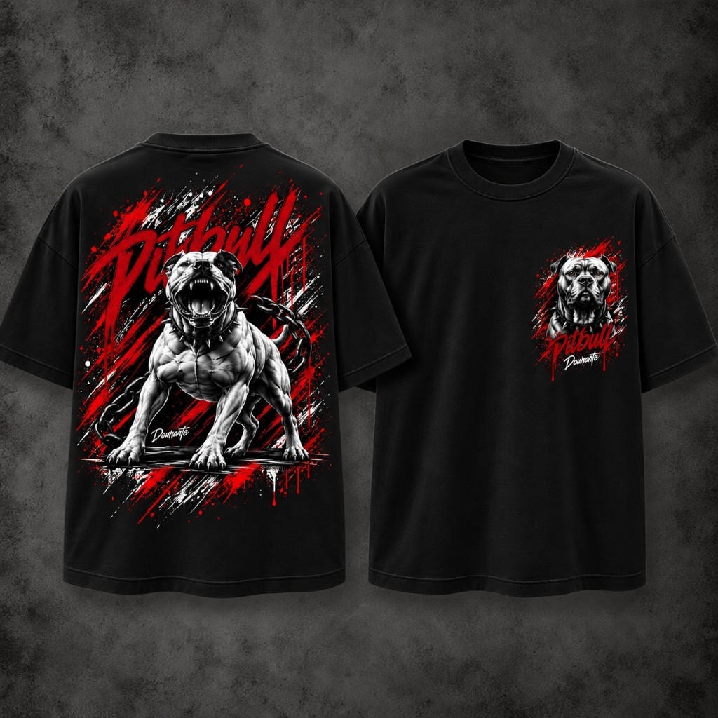 Camiseta Oversized Pitbull Streetwear  Unissex Estampa Premium Frente e Costas - Envio Imediato