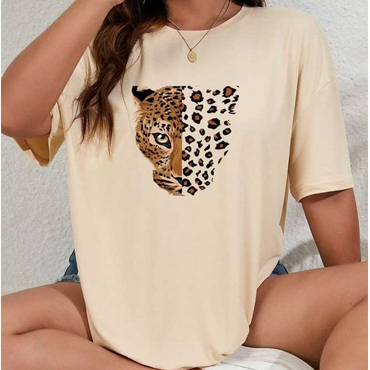 Camiseta Blusa Estampa Onça Animal Print Algodao Feminina T-shirt Oncinha Moda Casual Tendencia Unissex Confortavel Top