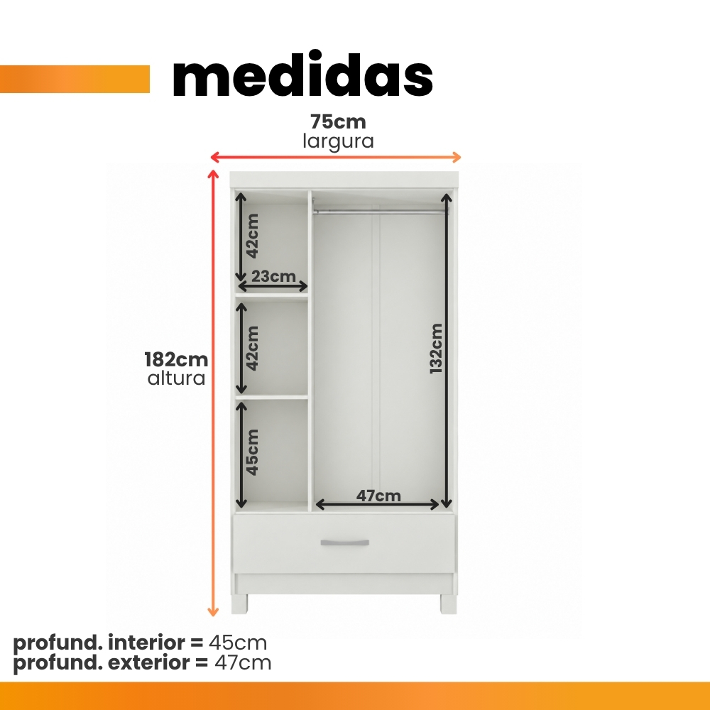 Guarda Roupas Solteiro 3 Portas 1 Gaveta Branco Prince Demóbile · foto 2