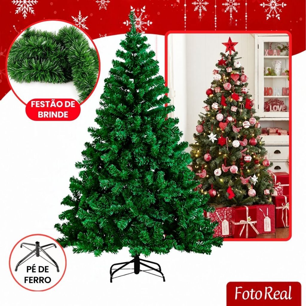 Árvore de Natal Pinheiro 2,10m 1150 Galhos Cheia Verde Luxo Tradicional