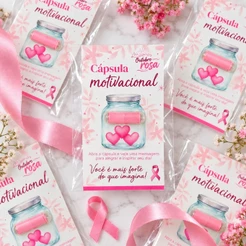Cartão motivacional cápsula outubro rosa mimo pílula brinde diferente - surpreenda seu cliente