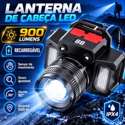 Lanterna de Cabeça LED Potente Recarregável para Camping e Pesca