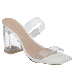 Tamanco Feminino Transparente Salto Grosso Alto Acrílico 156
