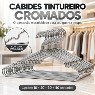 Cabide Tintureiro de Aço Cromado Cava Adulto Reforçado Luxo Roupas Closet Guarda-Roupa Organizador