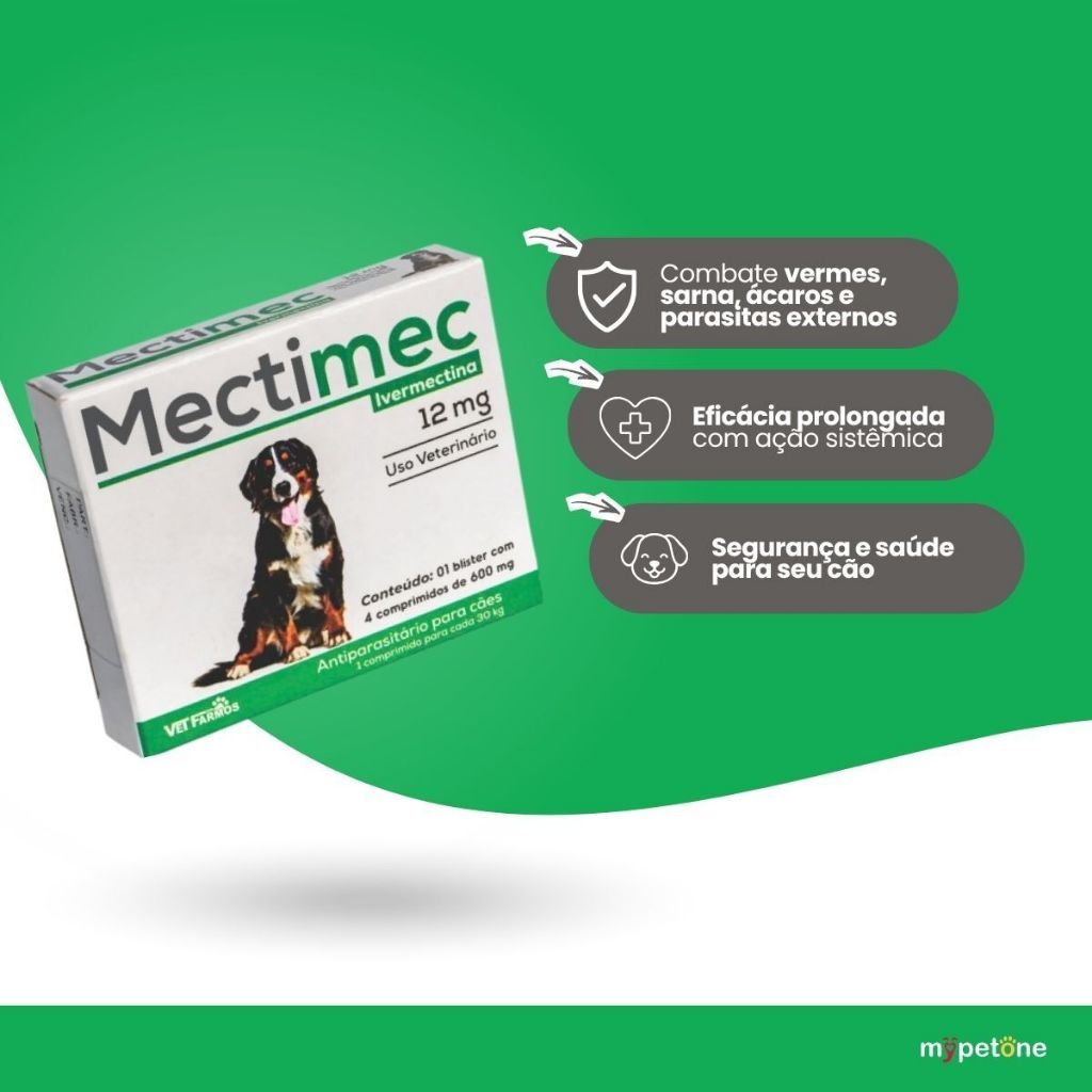 Mectimec Ivermectina 12 Mg Para Cães Antipulgas Carrapatos Pulgas Sarnas Cachorros Grandes Até 30kg Vet Farmos — imagem 2 de 2