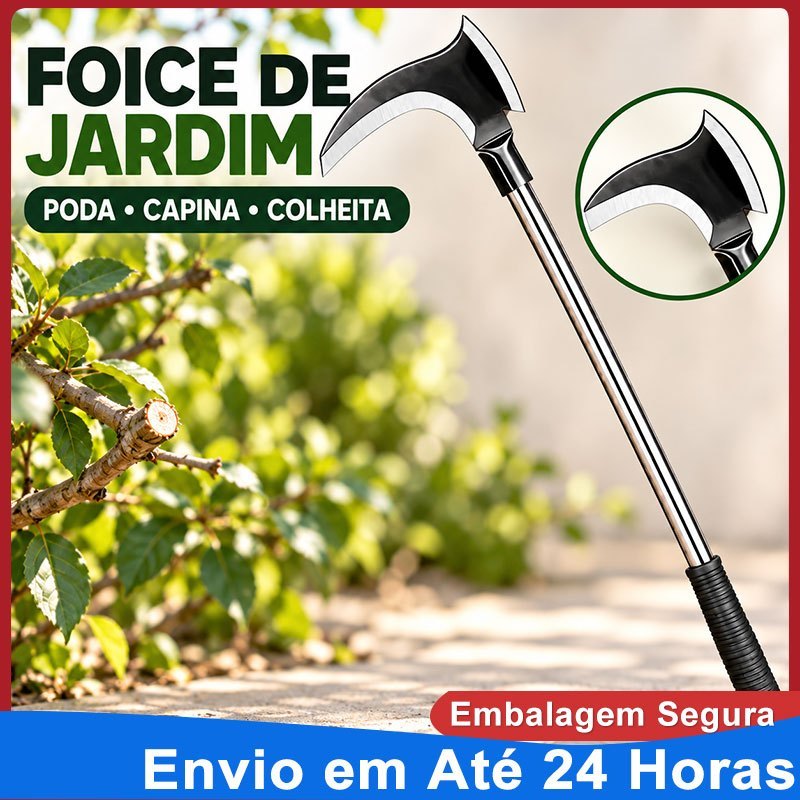 Foice para Jardim Aço Forjado Resistente para Corte de Galhos e Colheita